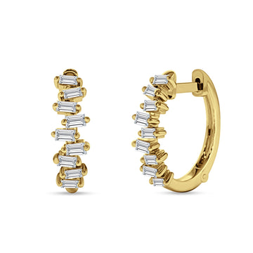 Baguette Zig Zag Hoop Earring Cubic Zirconia Yellow Tone 925 Sterling Silver Wholesale